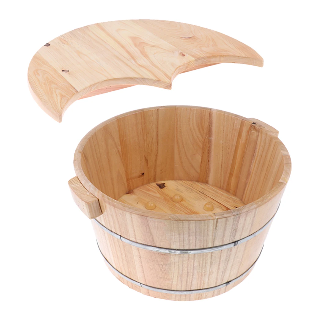 

Solid Wood Feet Basin Tub Kit Foot Soaking Barrel Sturdy Wooden Bucket with Lid Cover for Feet Bath Spa Massage Sauna