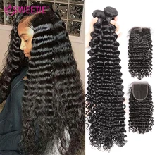 

Loose Deep Wave 4x4 Lace Closure With Bundles Curly Bundle With 13x4 Frontal Closure Peruvian Remy Human Hair Extensions 30 Inch