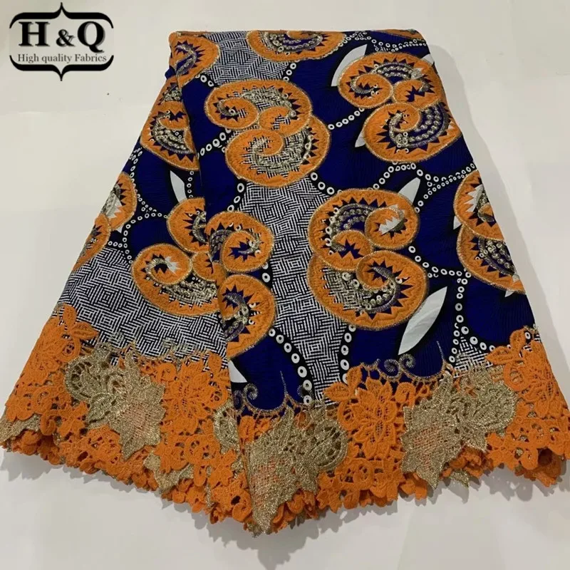 

H&Q 2020 african fabric wax print 100% cotton batik mesh lace 6 yards/pcs embroidery nigerian guipure lace water soluble fabrics