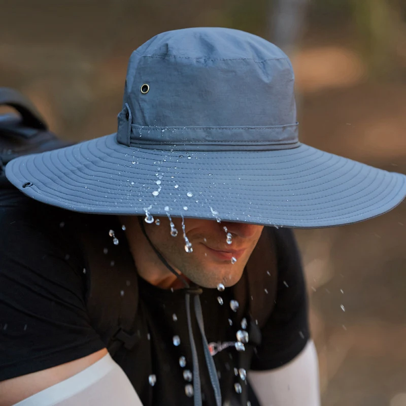 

Bucket Hats Men Summer Sunscreen Wide Brim Hat Outdoor Hiking Waterproof Hat Fisherman Sun Hat UV Protection Polyester
