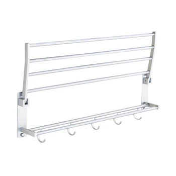 

Space Aluminum Double Towel Rack With 5 Hooks Foldable