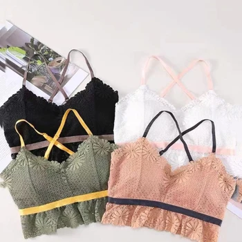 

New Summer Lace Floral Wrapped Chest Bralet Vest Without Steel Ring Gathered V-neck Underwear Tube Top