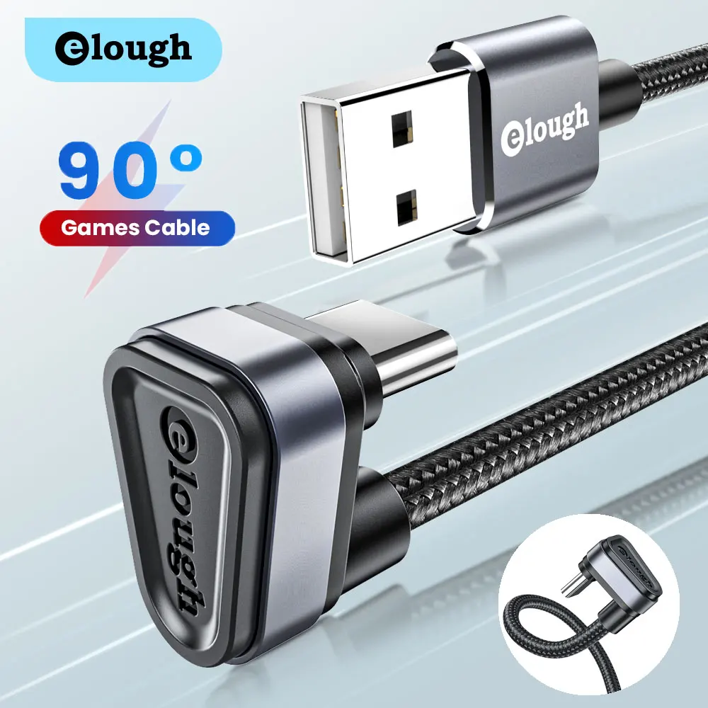 USB Type C Cable 2.4A Fast Charging 90 Degree Elbow Games Charge Wire for Xiaomi Samsung Phone Data