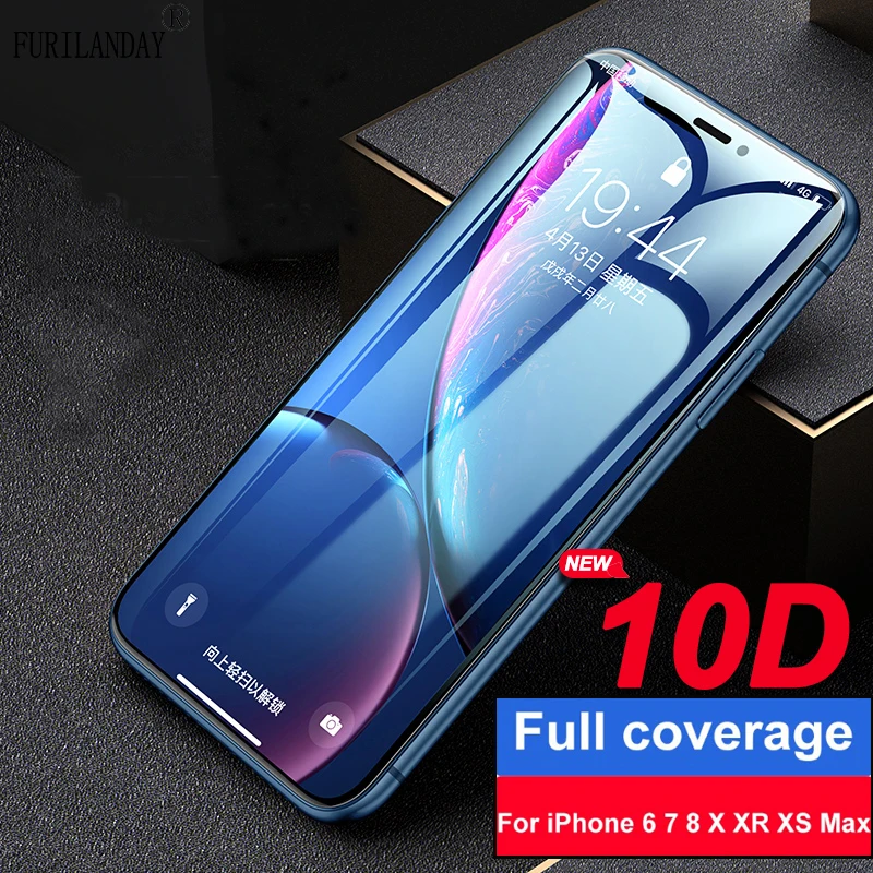 Изогнутое защитное закаленное стекло 10D для iPhone X XS 11 Pro Xs Max XR Защитное экрана 7 8 6 6S