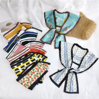 

Double layer Printed Silk New Scarf Shawl Office Lady Neck Hand Hair Band Fashion Satin Handkerchief for Women Designer
