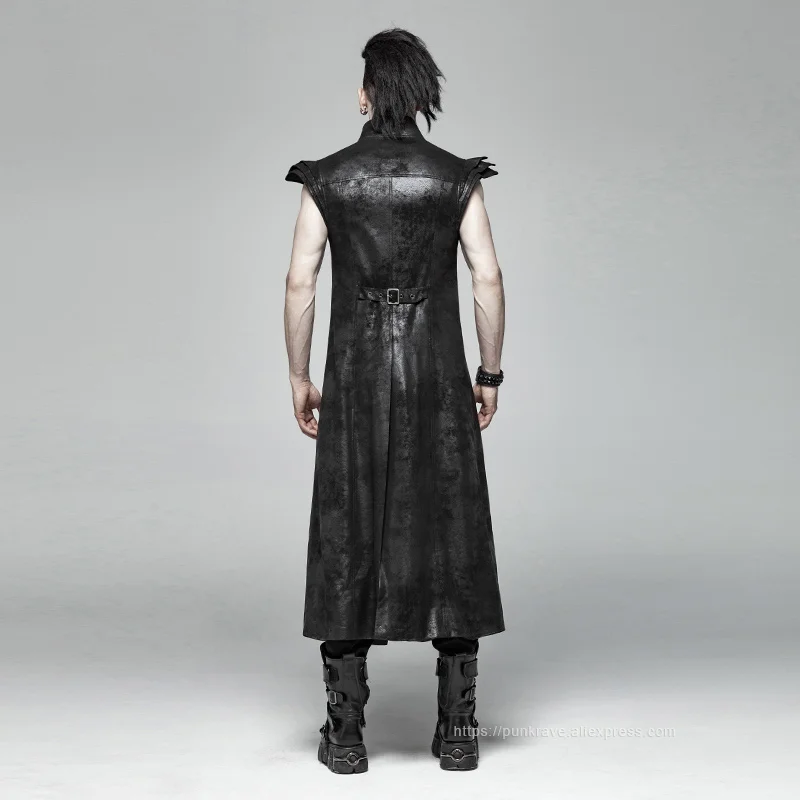 PUNK RAVE Punk Style Men's Armor Coating Crack Woven Black Long
