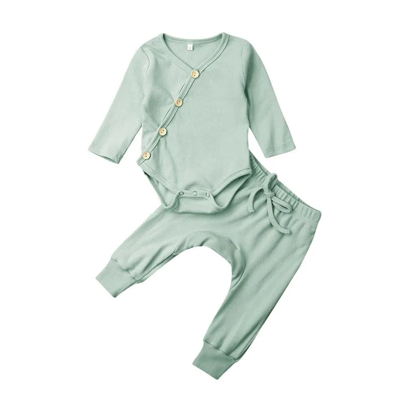 Зеленый Emmababy комплекты одежды из 2 предметов для маленьких мальчиков и девочек однотонный комбинезон, комбинезон, футболка Топы, штаны, спортивный костюм - Цвет: Зеленый
