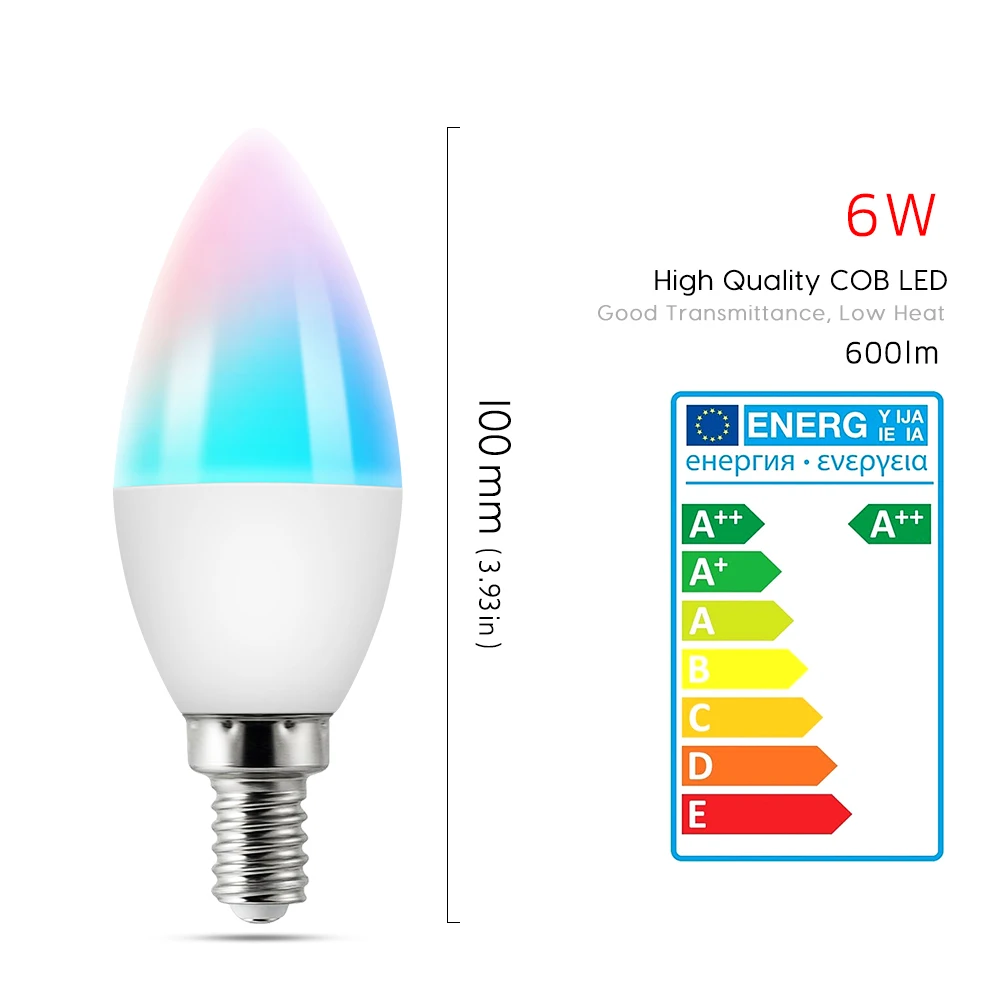 Tuya Wi-Fi светодиодный смарт-лампы в форме свечи лампы E14 теплый свет+ белый свет+ RGB пульт дистанционного управления лампа управления для Alexa, Google Home голосовое Управление