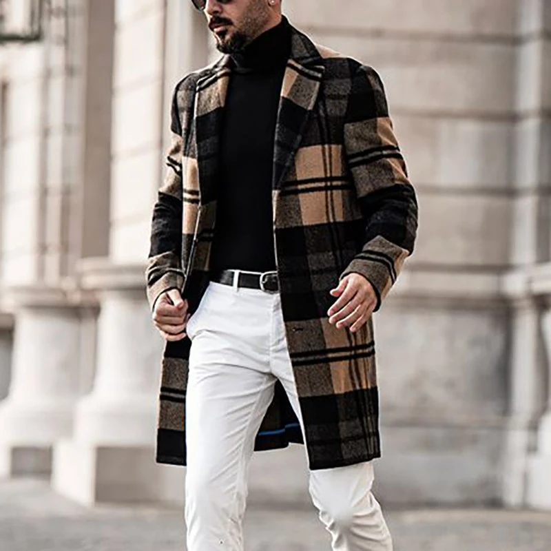 2021 European And American Men's Jackets Plaid Woolen Slim-fit Mid-length Fur  Collar Coat Jacket Men - Wool & Blends - AliExpress
