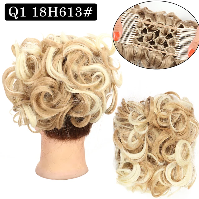 Synthetic Curly Elastic Band Chignon Plastic Comb Clips in Hair Extension Hair Bun Updo Cover Hairpieces Hair Accessories Q1 18H613