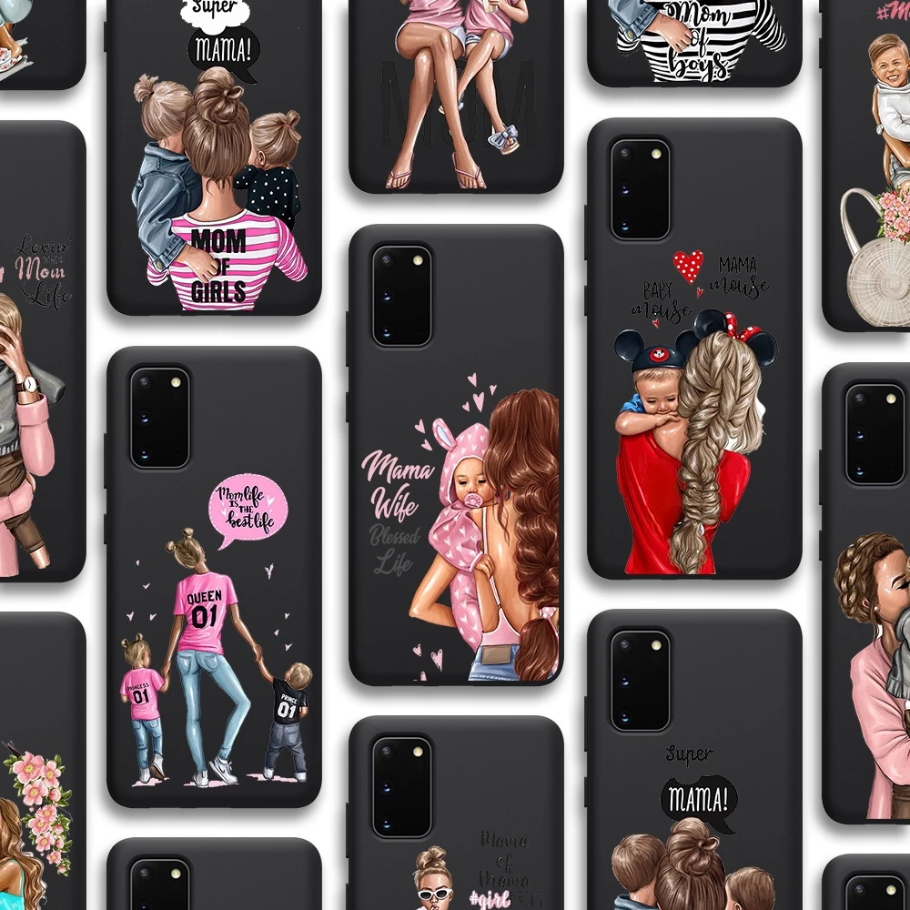Super Mom Case for Samsung Galaxy S21 A51 S20 A50 A71 A70 A12 A21S S10 S9 S8 A52 A72 S10e Note 20 10 Plus Ultra Lite Black TPU