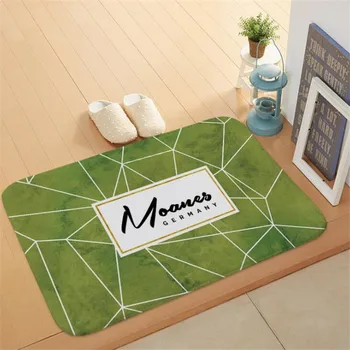 

Household White Flower Fresh Green Leaf Pattern Living Room Mat Bedroom Door Mat Bathroom Non-slip Mat