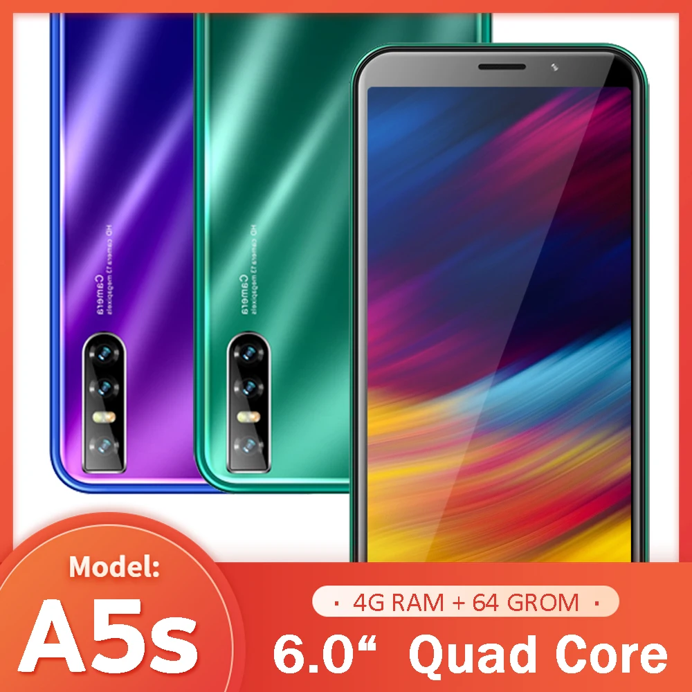 Оригинальные мобильные телефоны A5s 4 грамма + 64 грома четыре ядра смартфоны 13.0MP 6 0