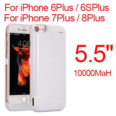 10000 мА/ч, Мощность чехол для iPhone 6 6s плюс Чехол Батарея Зарядное устройство чехол для iPhone 6 6s 7 8 плюс Мощность Bank зарядное устройство чехол Мощность банка - Цвет: White 6P 6sP 7P 8P