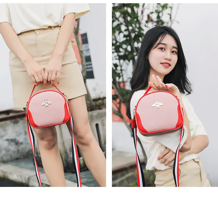 

Bee Women's Bag Match Color PU Handbag 2020 New Korean Fashion Portable Shoulder Galaxian Messenger Contrasting Zipper Purse