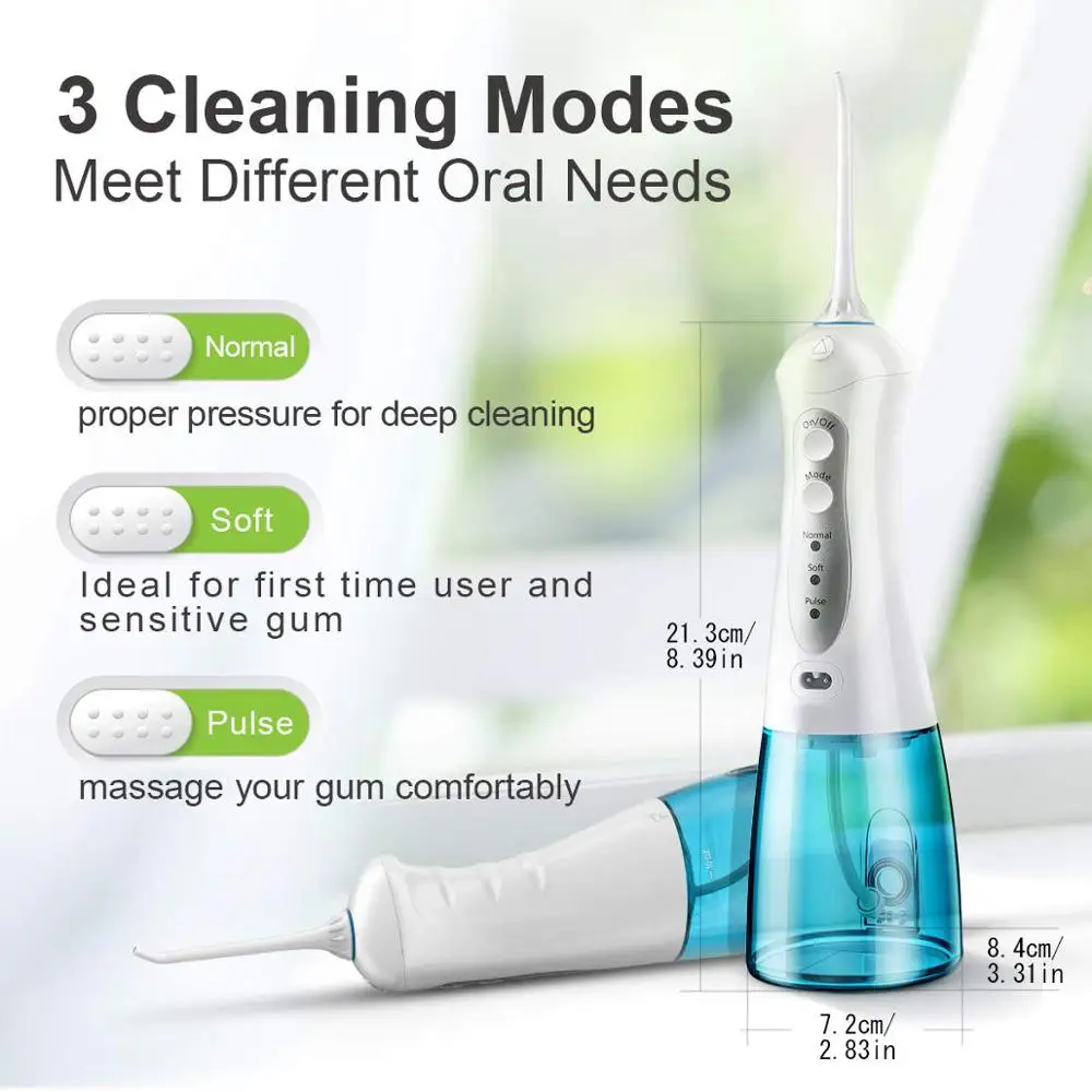  Oral Irrigator Cordless Water Flosser Teeth Cleaner Destone 300ML Portable and USB Rechargeable Ora