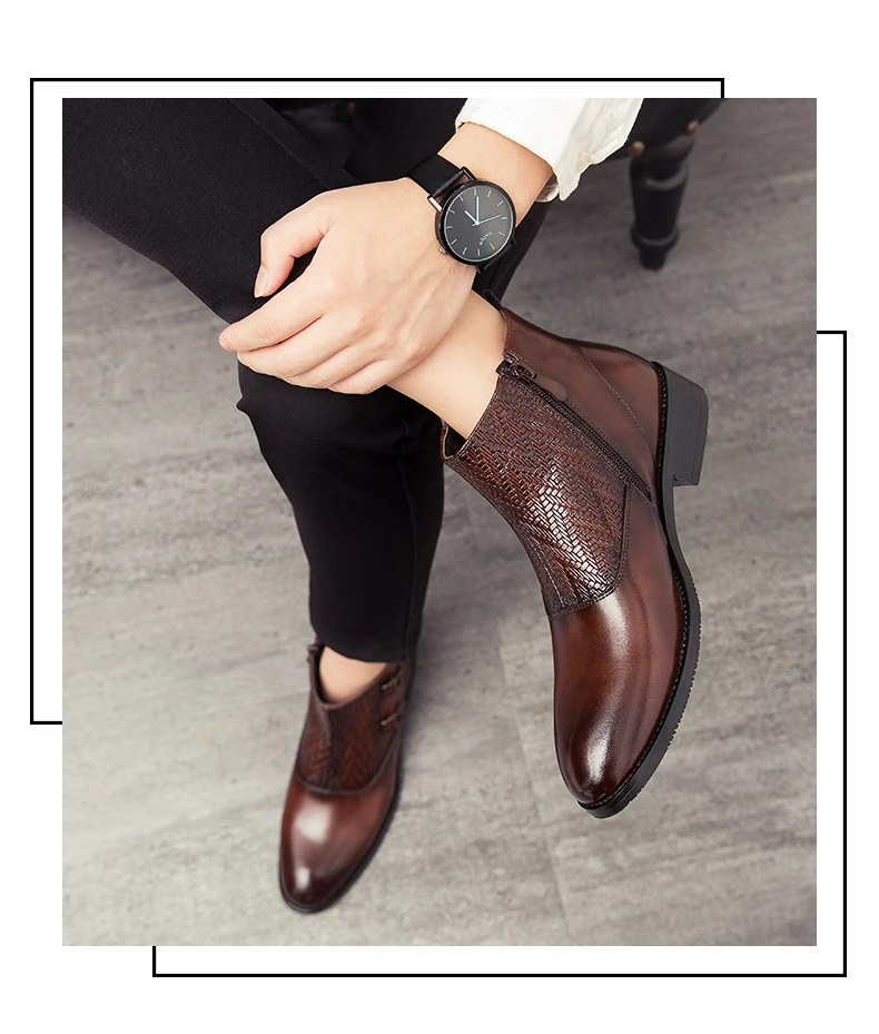 Misalwa/оригинальные мужские ботинки из искусственной кожи в стиле ретро; Мужские модельные туфли с перфорацией типа «броги» на молнии в итальянском стиле; элегантные мужские ботинки с боковой пряжкой