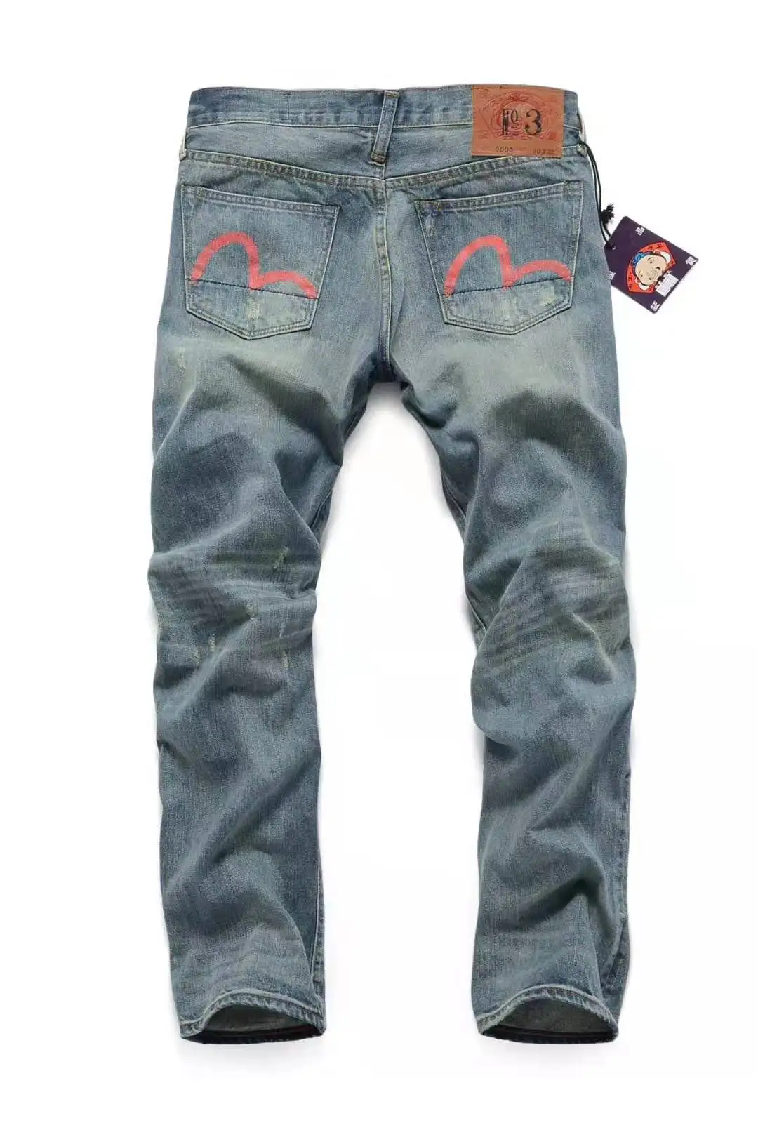 Новое поступление Аутентичные Evisu трендовые модные мужские брюки прямые с принтом вымытые высококачественные мужские брюки со средней талией E6037