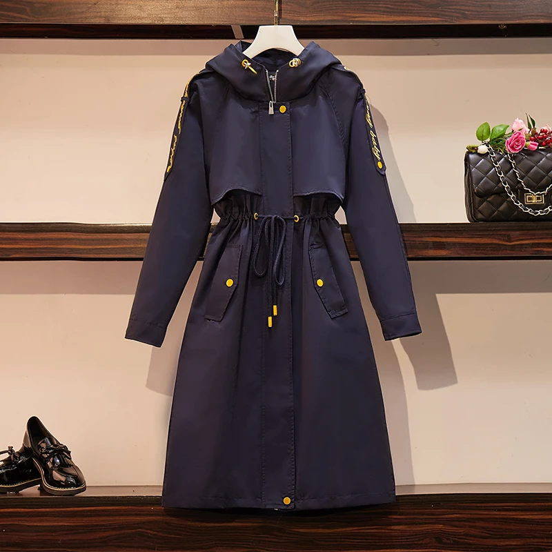 

New Large-size Women's Clothes Slightly Fat Mm Medium-long Foreign Style Hooded Loose Belly Hiding Meat Windbreaker Jacket