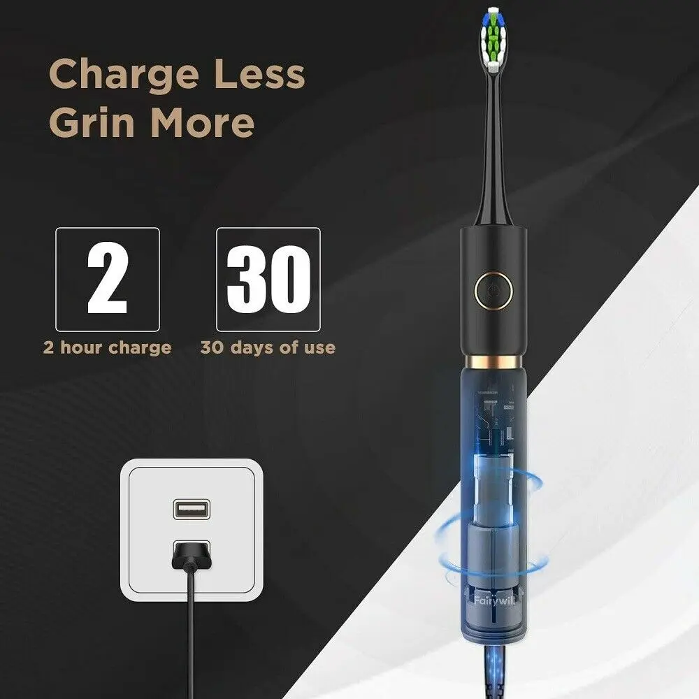 Fairywill P11 Sonic Whitening Electric Toothbrush Rechargeable USB Charger Ultra Powerful Waterproof 4 Heads and 1 Travel Case Fairywill P11 Sonic Whitening Electric Toothbrush Rechargeable USB Charger Ultra Powerful Waterproof 4 Heads and 1 Travel Case
