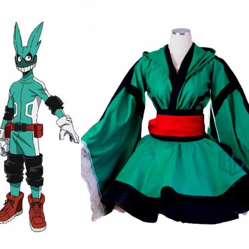 

Anime My Hero Academia Cosplay Costume Midoriya Izuku Deku Battle Lolita Kimono Cosplay Costume Set Halloween Gifts аниме