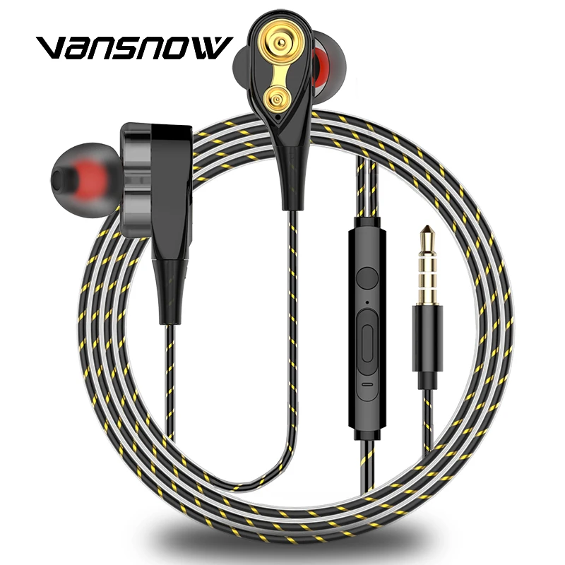 

New HIFI Wired Earphones Dual Drive Stereo In-Ear Sport Headset with Mic Headhones for IPhone Xiaomi Samsung Offer Dropshipping