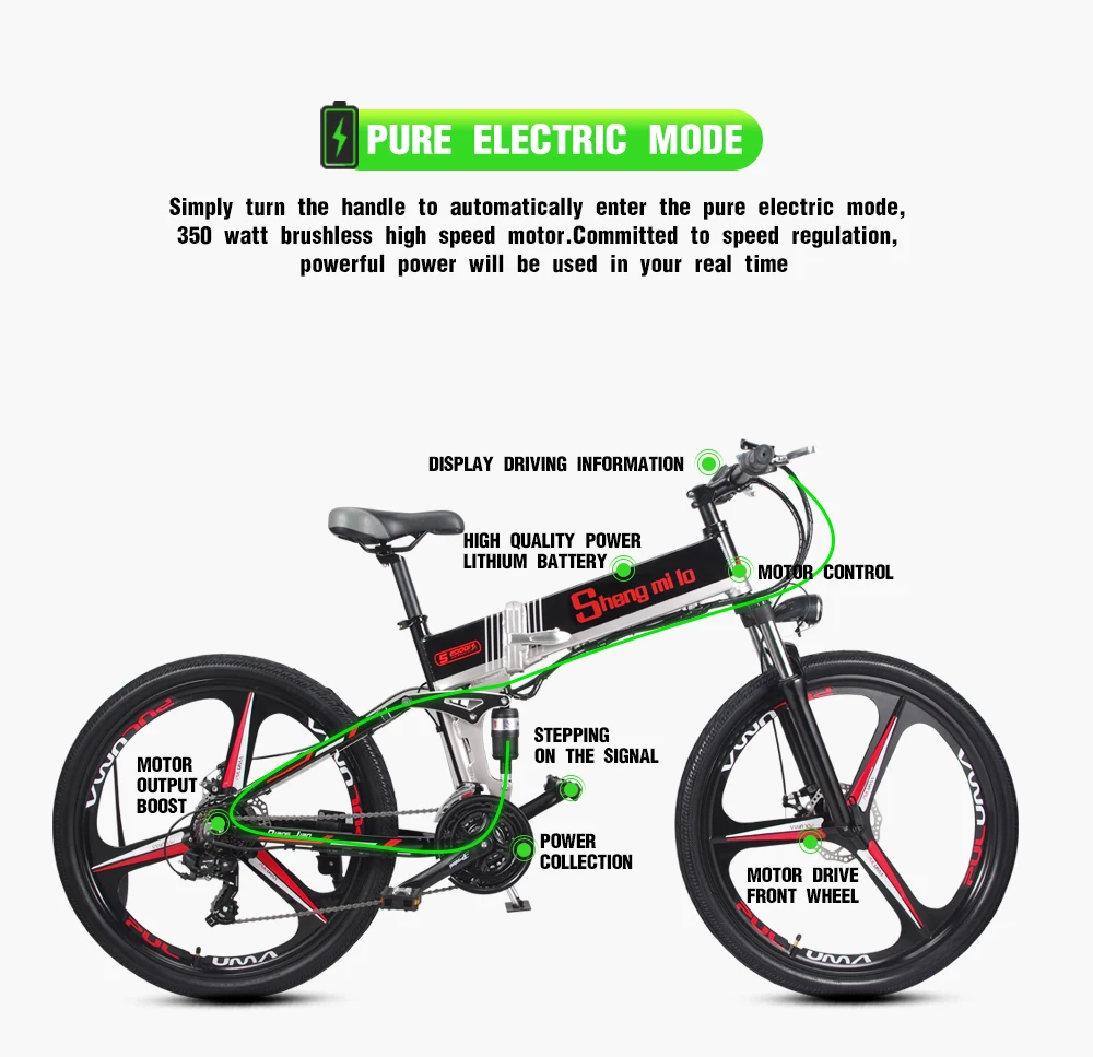 Электрический велосипед 21 Скорость 10AH 48V 350W 110 км встроенный литий-ионный аккумулятор Байк, способный преодолевать Броды Электрический 2" внедорожный Электрический складной велосипед