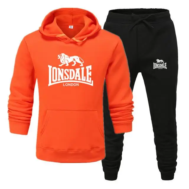 Модные мужские толстовки с принтом LONSDALE, костюмы, фирменный спортивный костюм, мужские толстовки в стиле хип-хоп+ спортивные штаны, осенне-зимний флисовый пуловер с капюшоном - Цвет: JS-H