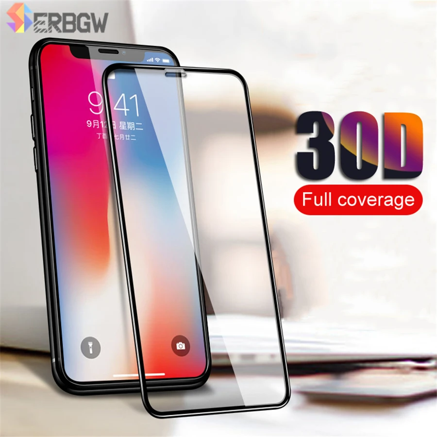 

30D Protective glass For iPhone 11 Pro Max X XR XS MAX Tempered Glass Full Cover For iPhone 11 Pro Curved edge Screen Protector