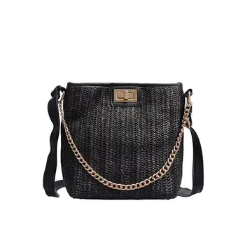 

Women Women Straw Waving Chain Shoulder Messenger Bags PU Leather Strap Casual Style Delicate Hardware Daily Beach Ladies 4