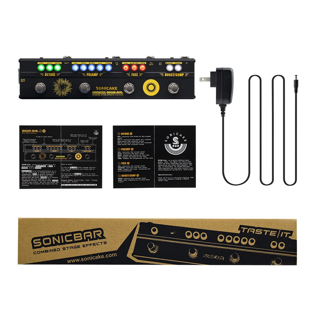 Cena SONICAKE BOOM Ave. przedwzmacniacz basowy pole Multi efekty sprężarki Boost Fuzz oktawy pedał z pętli FX QCE 40