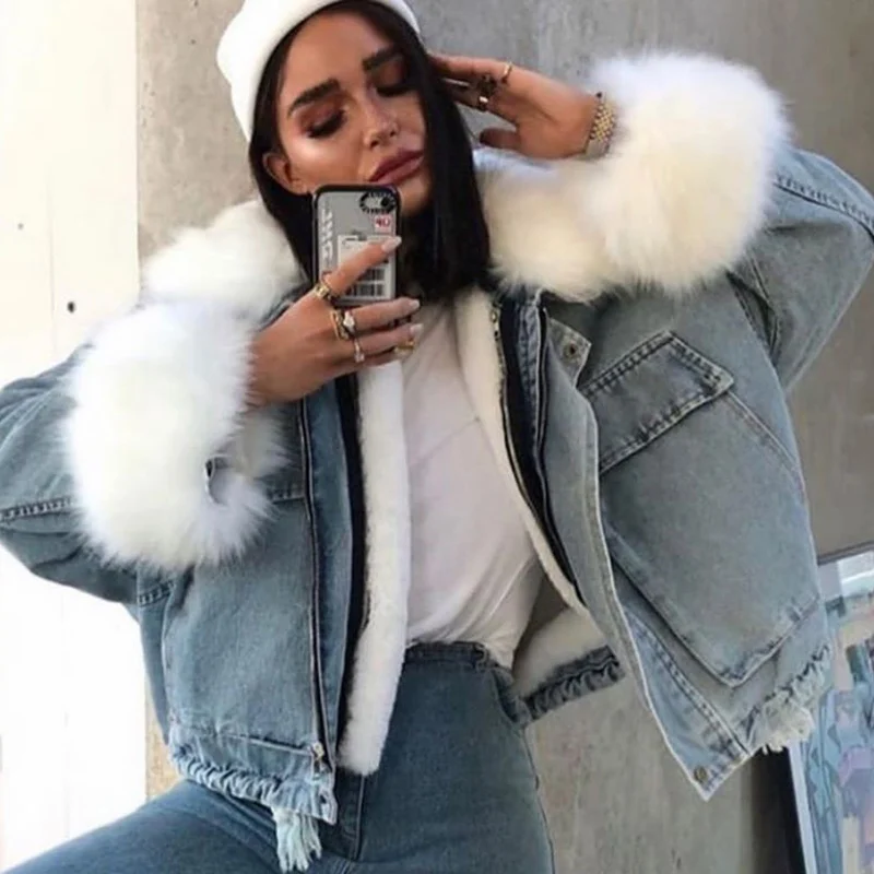 2020 Autumn Winter Women Demin Jacket Coat Faux
