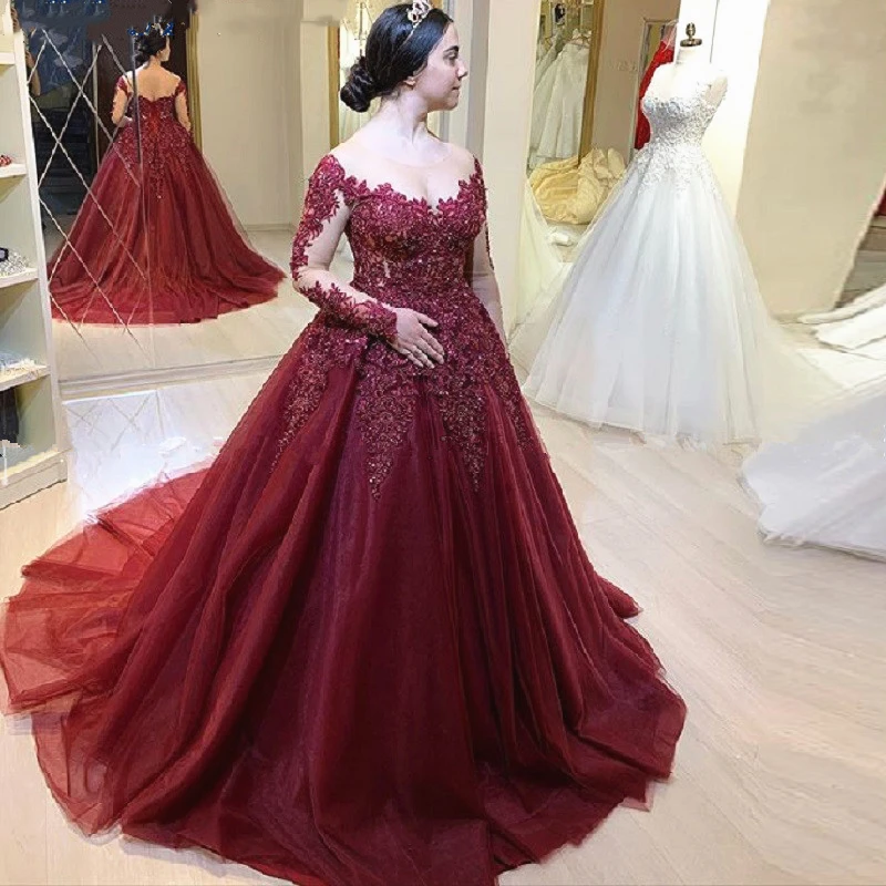Beading Burgundy Lace Tulle Wedding 