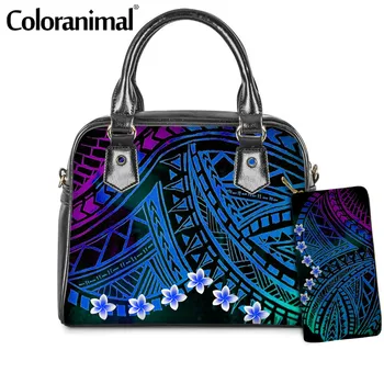 

Coloranimal Ethnic Style Polynesian Tribal Plumeria Printed Shoulder Bag for Women PU Leather 2Pcs/Set Messenger Bolsa Totes Hot