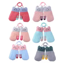 Зимние шерстяные перчатки для мальчиков и девочек, теплые варежки, муфта для рук, ветрозащитные лыжные спортивные перчатки для детей