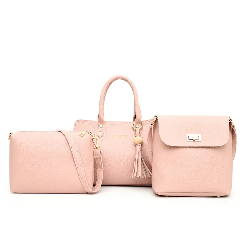 

2019 New Style WOMEN'S Bag Fashion Three-piece Set Different Size Bags Simple Tassels Shoulder Handbag