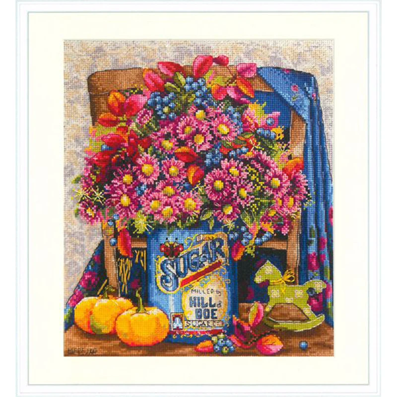 Gold Collection Counted Cross Stitch Kit African Daisy Flower Bouquet Sugar Hill Dog Can Daisies | Дом и сад