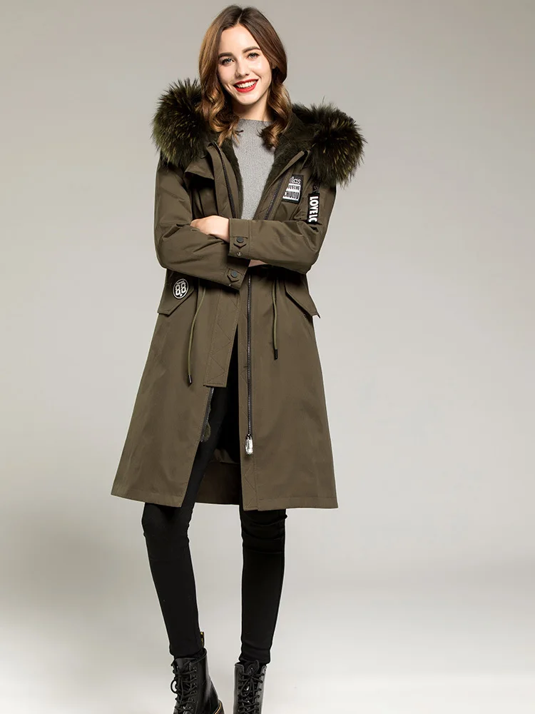 

Natural Rabbit Fur Liner Parka Women Long Trench Coat 2020 Autumn Winter Jacket Women Raccoon Fur Collar Overcoat MY3539