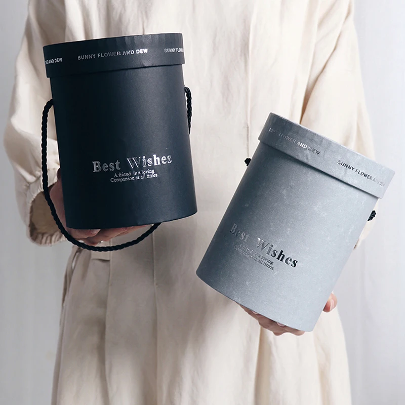 Small Round Portablle Paper Box with Lid Hug Bucket Birthday Party Favor Flower Bouquent Gift Packaging Home Dacoration Boxes