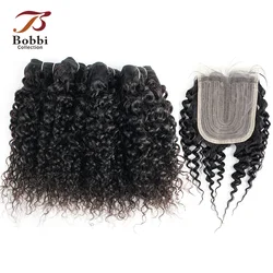 50g/pc 4/6 Bundles with Lace Closure Middle Part Natural Black Brown Jerry Curly Short Bob Style Remy Human Hair BobbiCollection