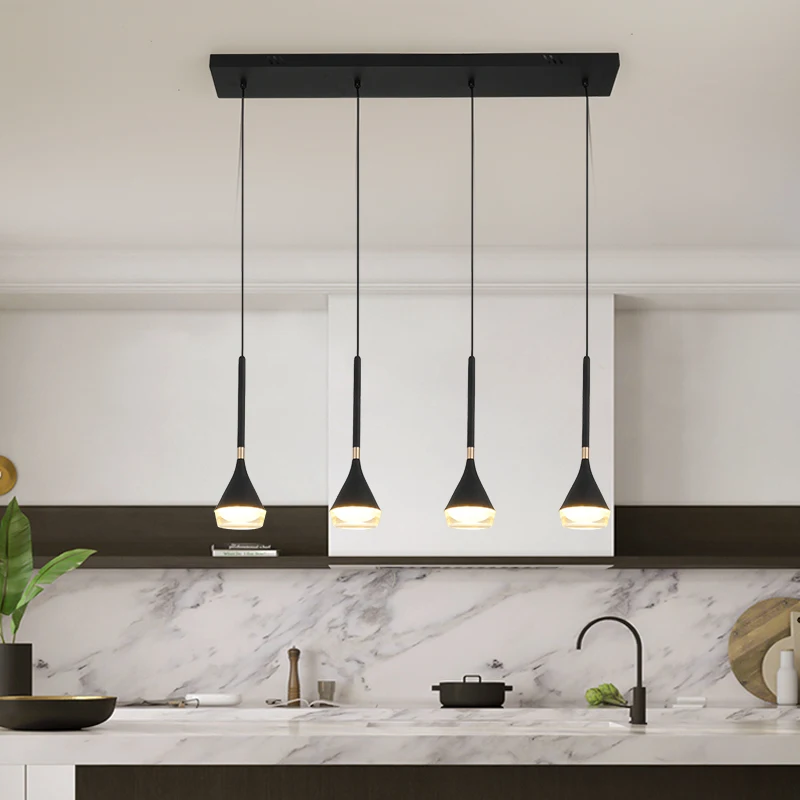 

Nordic LED Long Line Pendant Light for Living Dining Room Bedroom Kitchen Black Cone 4 Heads Hanging Lamp Home Decor Fixtures