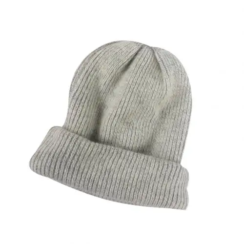 Одноцветная Мягкая комфортная теплая шапочка-бини унисекс из искусственного кроличьего меха с манжетами, шапка с ушками, ветрозащитная шапка для улицы, рождественский подарок - Цвет: Grey
