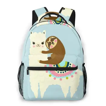 

Cute Cartoon Llama Alpaca And Sloth Women Casual Daypack Travel School Bag with Pockets for College Girl Student