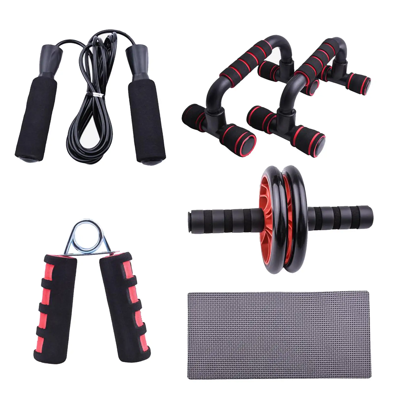 5 In 1 Ab Wheel Roller Kit Set Spring Rope Press Push Up Bar Home Workout Gym