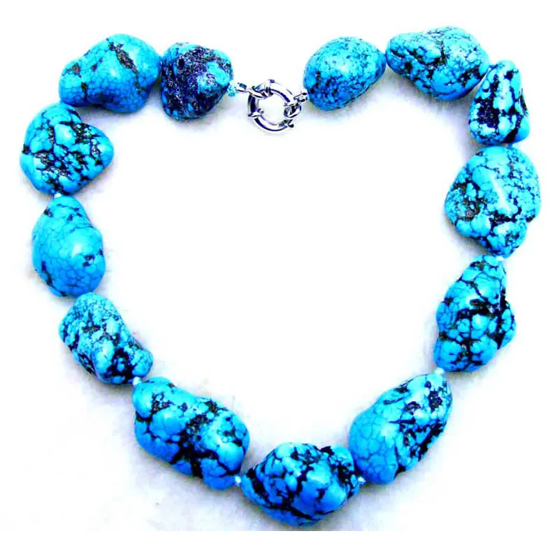 Qingmos 20-30mm BAROQUE Natural BLUE TURQUOISE NECKLACE for Women Genuine GemStone Necklaces Natural 18