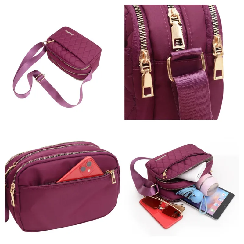 Crossbody Bag Women Nylon Handbags Messenger Washed Tote Lightweight Waterproof Shoulder Zipper Purse