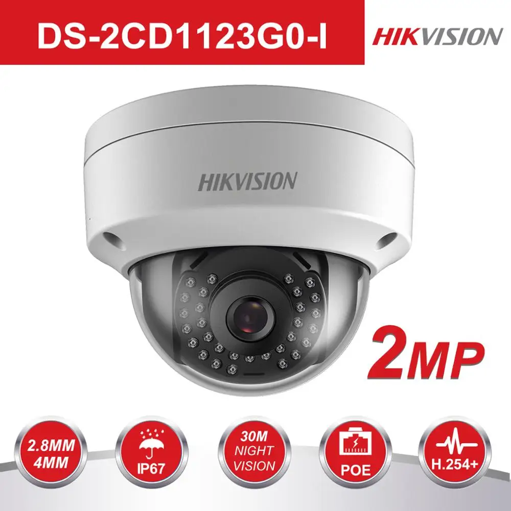 Skup Oryginalna kamera Hikvision 1080P Security POE IP DS 2CD1123G0 I 2MP CMOS kamera kopułkowa zewnętrzna z DWDR IP 67 bez gniazdo kart sd