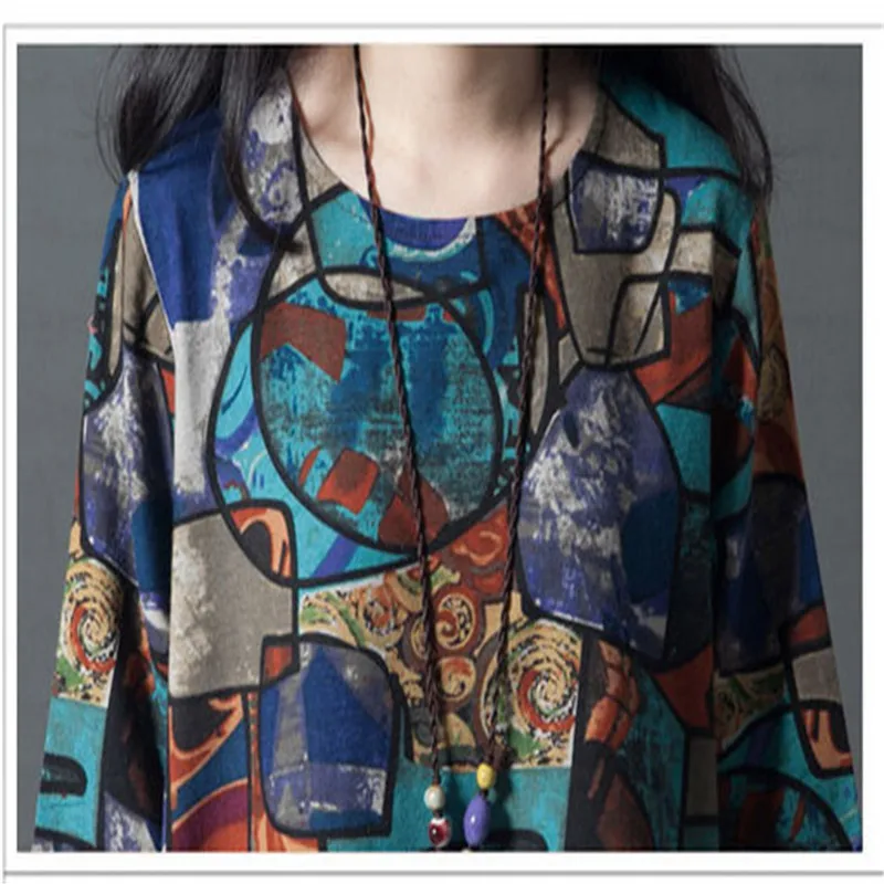 New Big Yard M-XXL Fashion National wind Cotton and Linen Women Autumn Dress AU0058