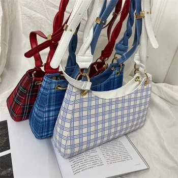 

Plaid frog bag 2020 new portable check single shoulder diagonal bag wild retro armpit bag purses and handbags