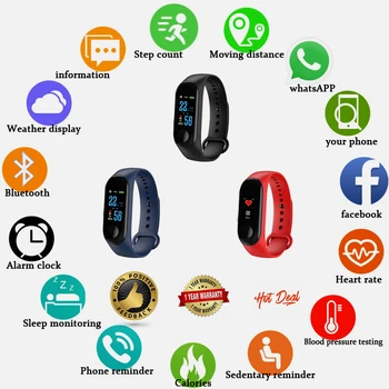 

M3 Smart Watch Sport Smart Band Blood Pressure Monitor Smart Wristband Smartwatch Bracelet M3 Wristband for Men Women